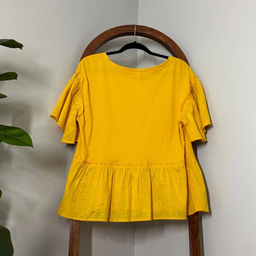 By Anthropologie MEDIUM Mustard Yellow Babydoll Top - Picture 4 of 10